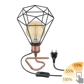 Tischlampe RETRA, Schalter, bronze, Käfig-Schirm + LED Lampe gold max. 818lm, 3-Stufen, extra-warmweiß