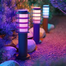 Pollerleuchte PORU Gitter für außen, 39cm, Edelstahl, rund, inkl. Smart Home RGBW E27 LED Lampe, 8,89W, 892lm (Farbe wählbar)