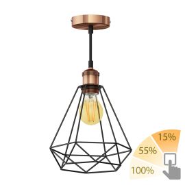 Vintage Pendelleuchte RETRA, bronze, Käfig-Schirm + LED Lampe gold max. 778lm, 3-Stufen, extra-warmweiß