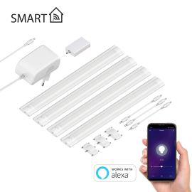 Smarte LED Unterbau-Leuchte SIRIS weiß matt mit WLAN-Controller, flach, Smart-Home, Alexa-fähig (Echo) je 30cm, je 368lm, warm-weiß, dimmbar, 4er Set
