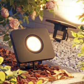 LED Gartenstrahler WEGA für außen, IP44, Stecker, schwarz, 29,6 W, 2361lm, warmweiß