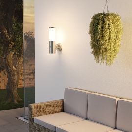 Wandleuchte PORU für außen, Edelstahl, rund, Bewegungsmelder + LED Lampe (Farbe, Leuchtmittel wählbar)