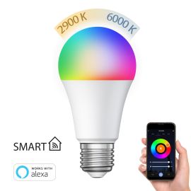 E27 LED RGB Leuchtmittel, A60, warmweiß - kaltweiß (3000 - 6500 K), 9,4 W, 892lm, Smart Home, WLAN, Alexa, matt