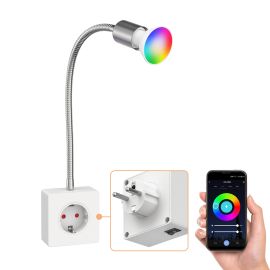 Steckdosenlampe LESCH Leselampe, chrom/weiß inkl. Smart Home GU10 LED Lampe 5,5W, 473lm