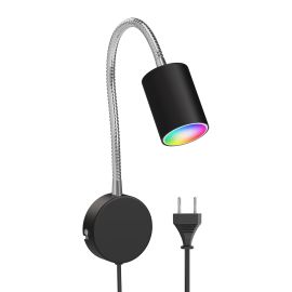 Leds Com Leselampe WAIKA mit Schwanenhals, Stecker, Schalter schwarz matt, inkl. Smart Home RGBW GU10 LED Lampe, 5,41W, 473lm