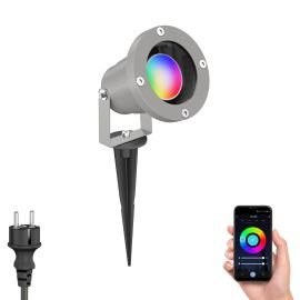 LED Gartenstrahler DUK Erdspieß für außen, Aluminium, IP65, inkl. Smart Home RGBW GU10 LED Lampe, 5,4W, 473lm (Farbe wählbar)