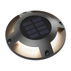 LED Solar-Bodenleuchte BUNSO für außen, IP65, Aluminium, rund, 120 mm Ø, warmweiß