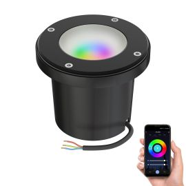 Bodeneinbauleuchte BOFU für außen, IP67, schwenkbar, schwarz, rund, 150mm Ø; inkl. Smart Home RGBW GU10 LED Lampe 473lm