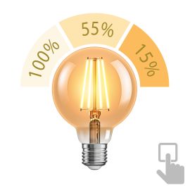 E27 LED Leuchtmittel, G95, extra warmweiß (2500 K), 7,3 W, 818lm, 3-Stufen-Dimmer, goldfarben