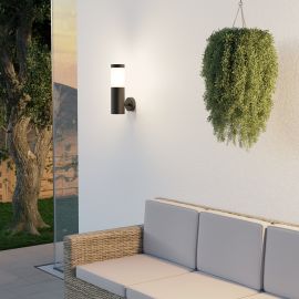 Wandleuchte PORU für außen, Edelstahl, rund + LED Smart Home RGBW Lampe, 892lm (Farbe wählbar)