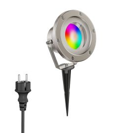 Leds Com Gartenstrahler BULA mit Erdspieß für außen, Edelstahl + RGB Leuchtmittel warmweiß - kaltweiß (2900 - 6200)