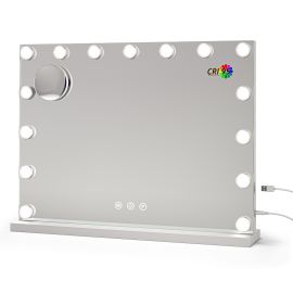 LED Schminkspiegel HOLLYWOOD, 58 cm x 45 cm, USB, 3 Modi, dimmbar, RA 95, weiß, 15 LEDs