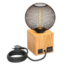 Tischlampe HITO, Holz massiv, eckig, USB, inkl. E27 LED, G120, extra warmweiß, 4W, 220lm