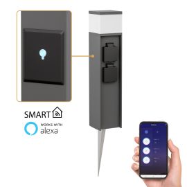 Pollerleuchte POMI mit Erdspieß für außen, Smart Home, 2 Steckdosen  (Mit Kabel, Farbe, Leuchtmittel wählbar) (Farbe, Mit Kabel, Leuchtmittel wählbar)