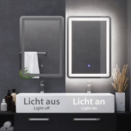 LED Spiegel BALI mit Beleuchtung, 50 cm x 70 cm, 1 695 lm, weiß