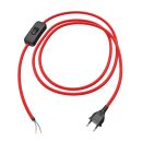 Eurostecker Typ C mit Textilkabel, Schalter, 2m, rot , 2 x 0,75 mm²