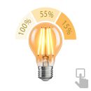 E27 LED Leuchtmittel, A60, extra warmweiß (2400 K), 7 W, 778lm, 3-Stufen-Dimmer, goldfarben